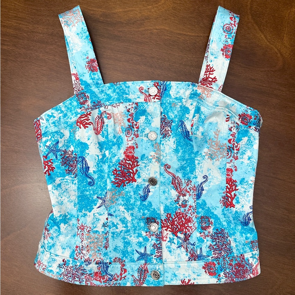 White House Black Market Blue and Red Sea Life Tank Top